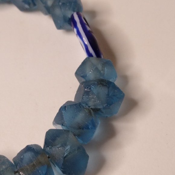 Vintage Glass And Ceramic Blue Bead Bracelet - Picture 7 of 13